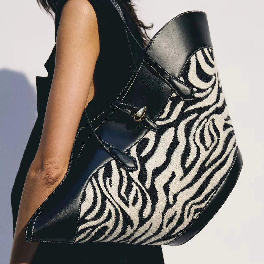 Afaria Zebra Real Wool & Leather Shopper Bag