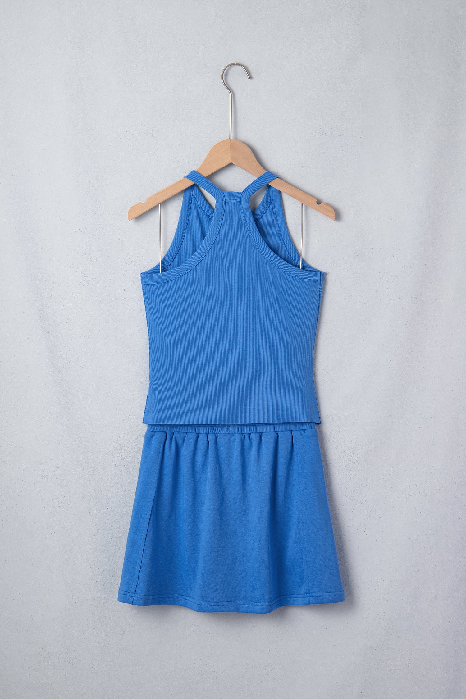Sky Blue Slim Tank Top Elastic Waist Mini Skort 2pcs Outfit