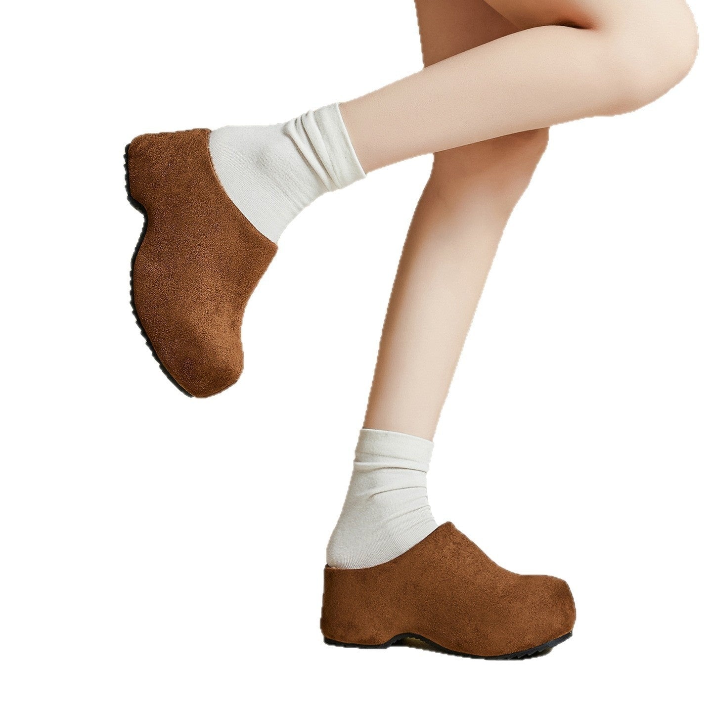 Women's Retro Chunky Sole Closed Toe Mules - Suede Platform Slip-On Shoes