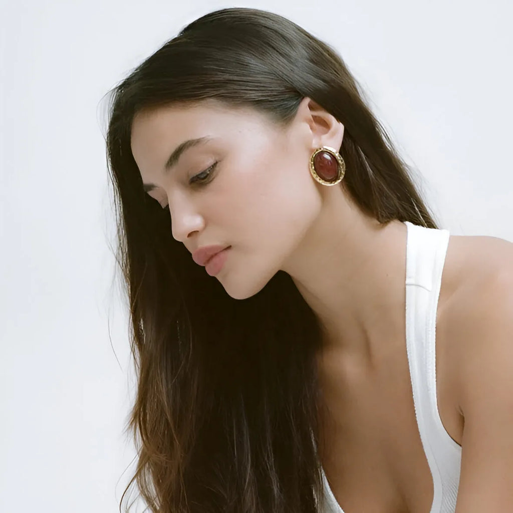Agate Stone Gold Earrings