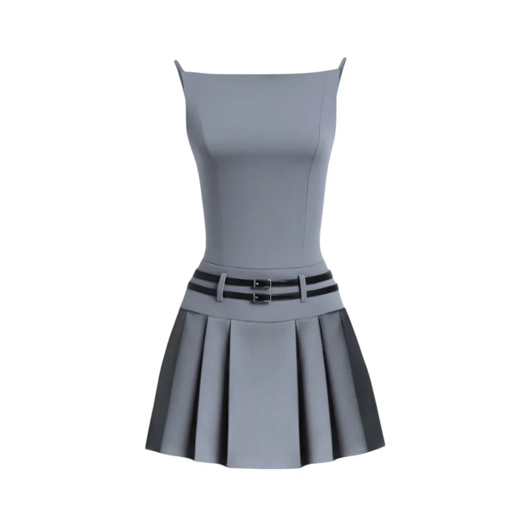 Airina Pleated Mini Dress With Belt Detail