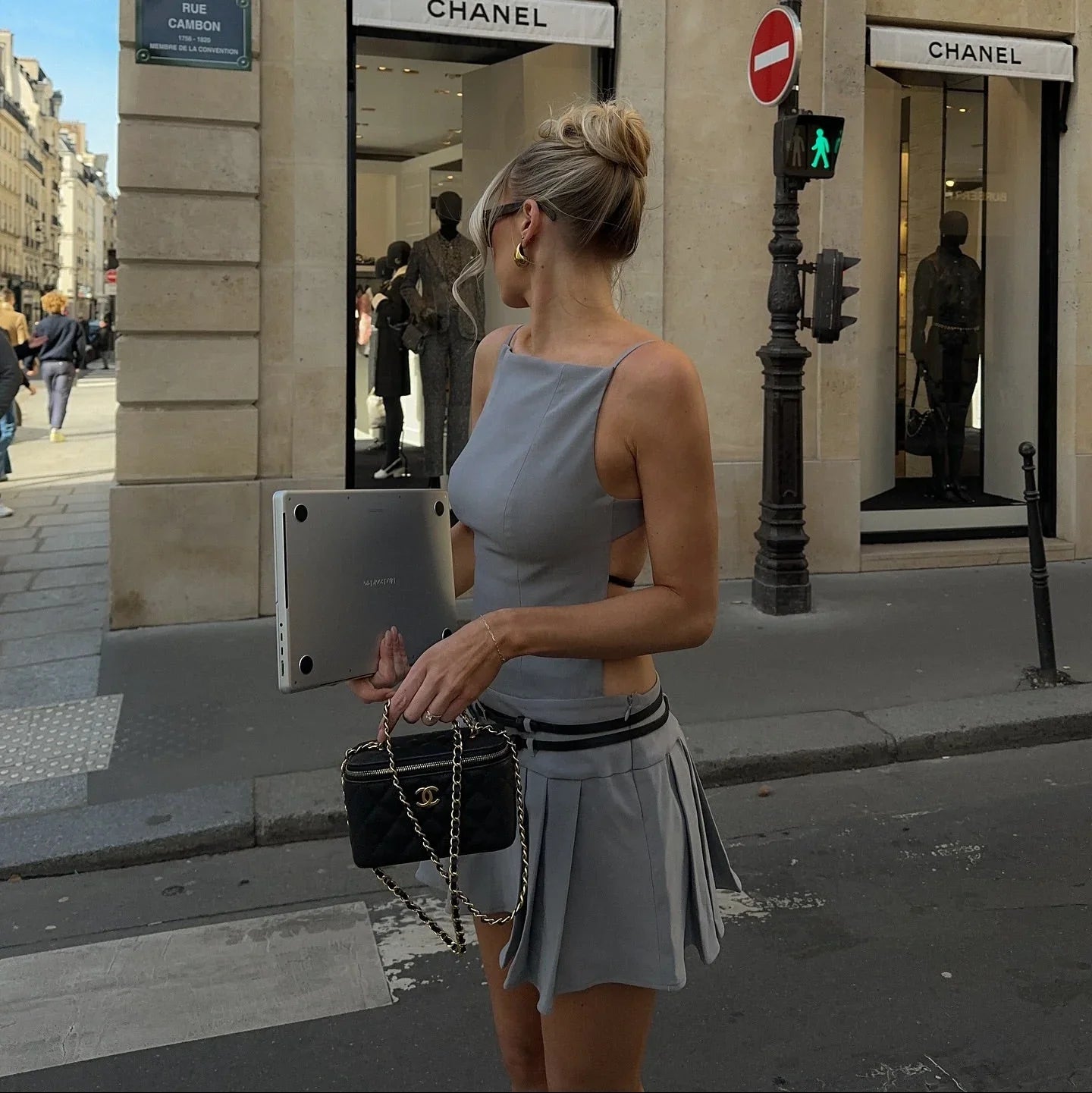 Airina Pleated Mini Dress With Belt Detail