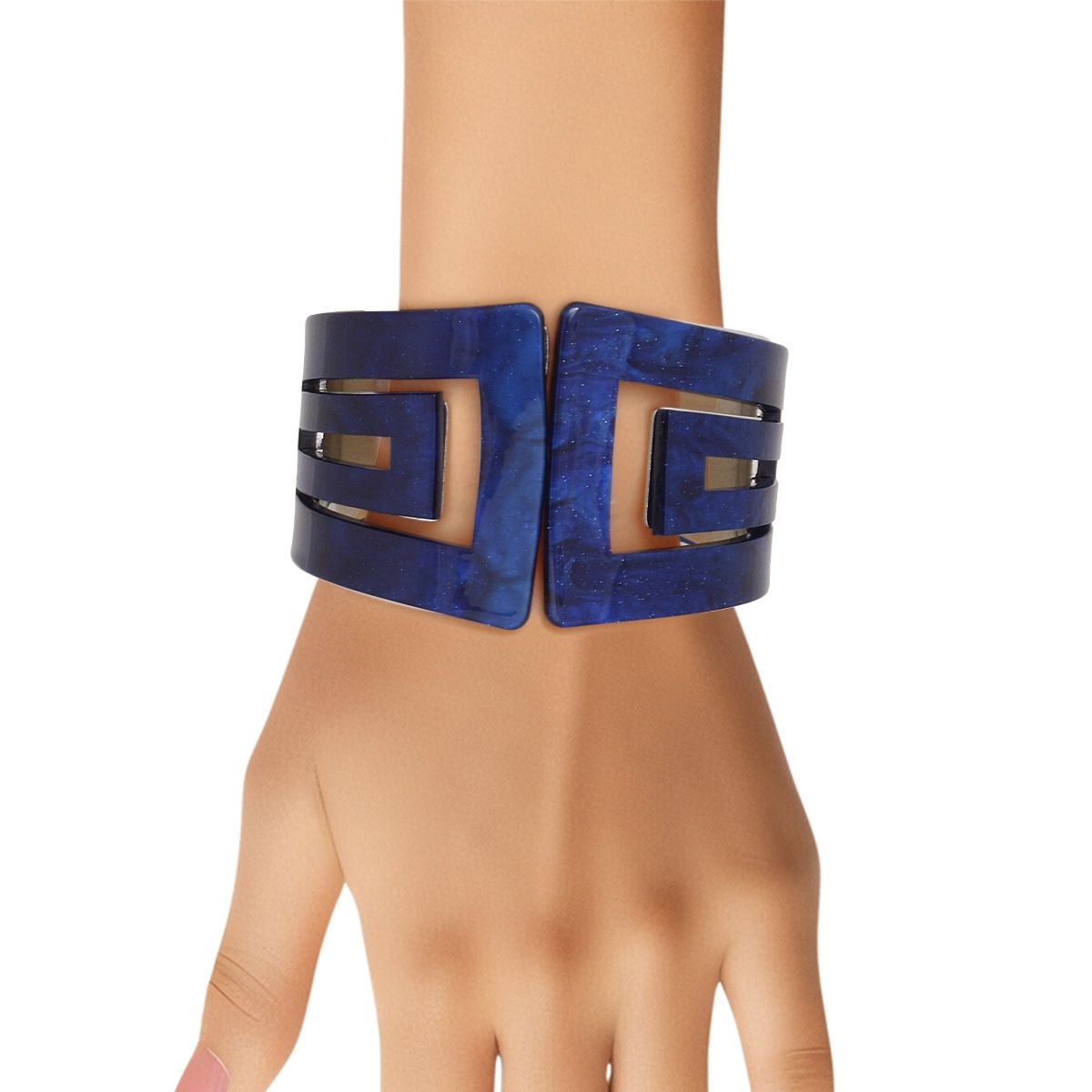 Cuff Bracelet Marbled Blue Art Deco Sorority Stylish Statement Jewelry