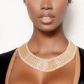 Statement Rhinestone Collar Necklace with Gold Bar Detail