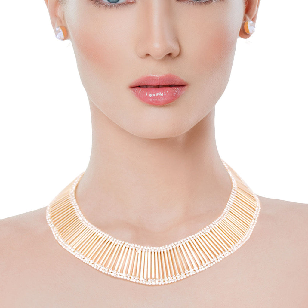 Statement Rhinestone Collar Necklace with Gold Bar Detail
