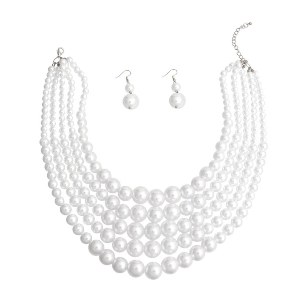 White Pearl Graduated 5 Strand Set