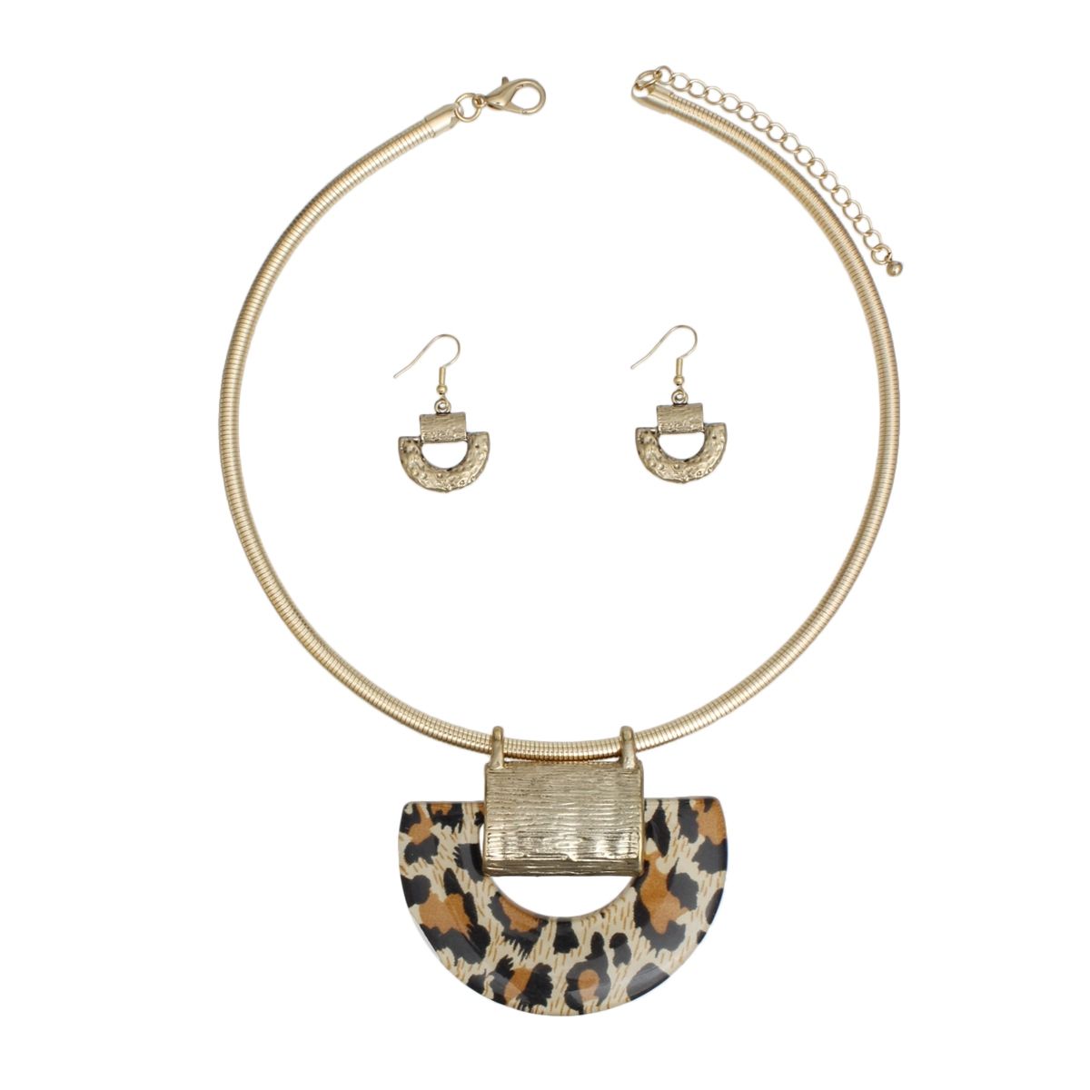 Rigid Collar Necklace with Geo Leopard Print Pendant – Stylish Statement Jewelry