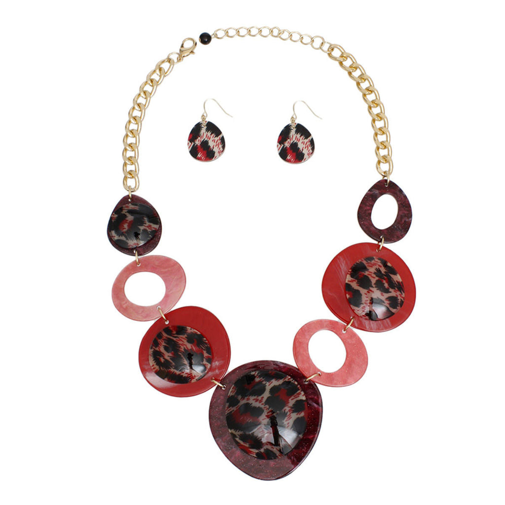 Statement Necklace with Marbled Red Leopard Links for Women, Trendy Fashion Jewelry