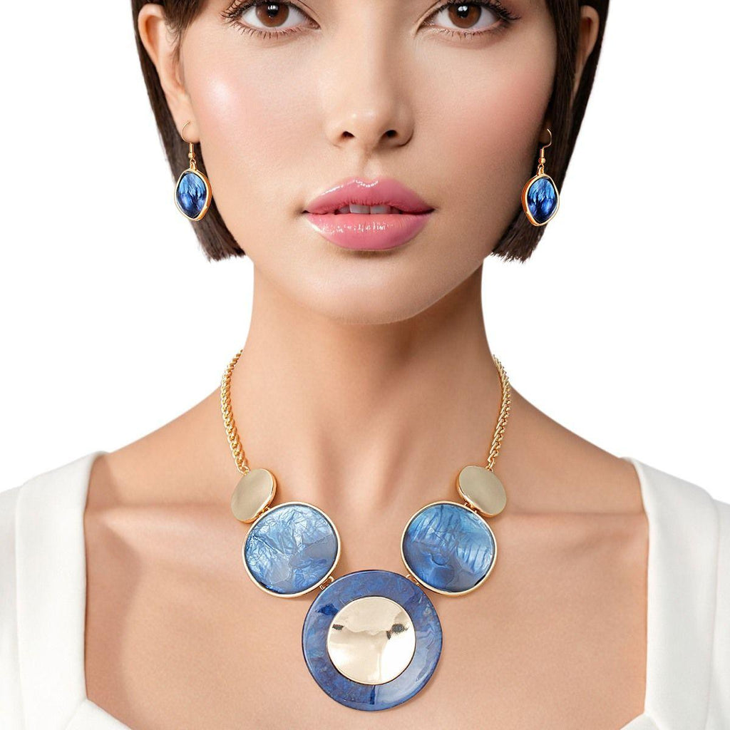 Collar Blue Gradient Gold Disc Necklace for Women