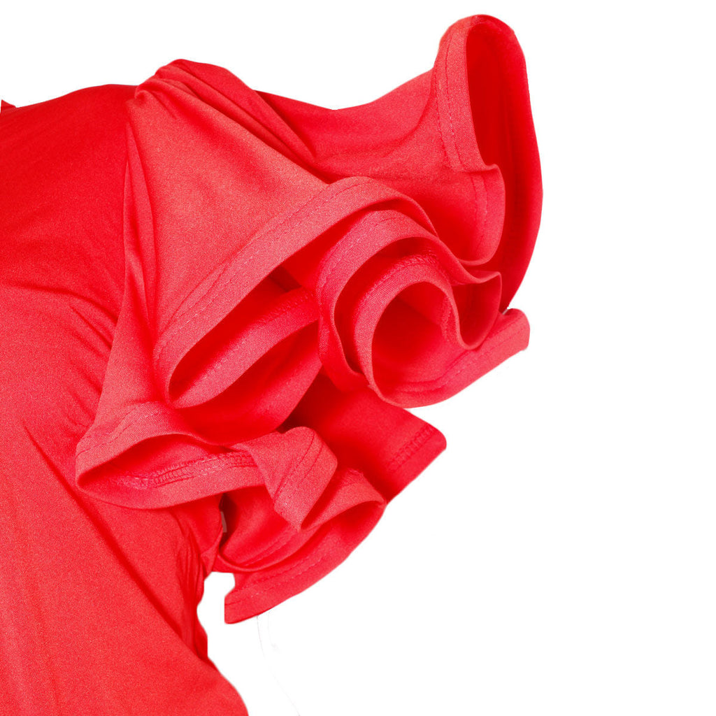 Plus Size Tropical Pant Set with Red Ruffle Detail, Stylish and Trendy