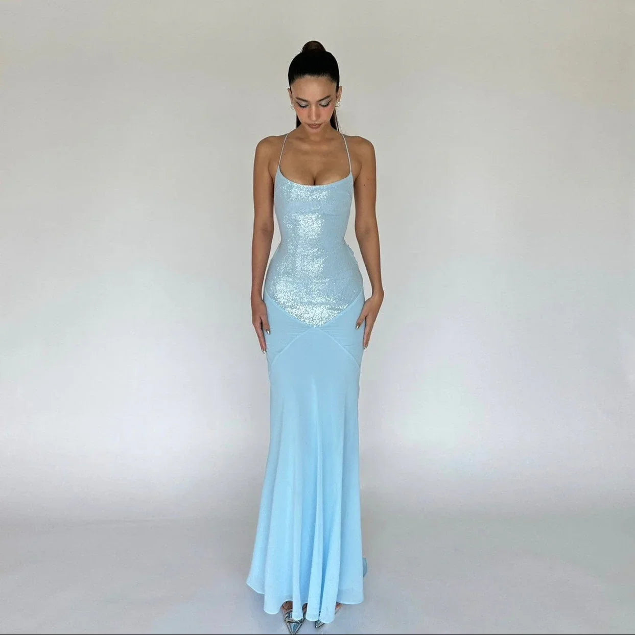 Amaia Sequin Backless Maxi Dress