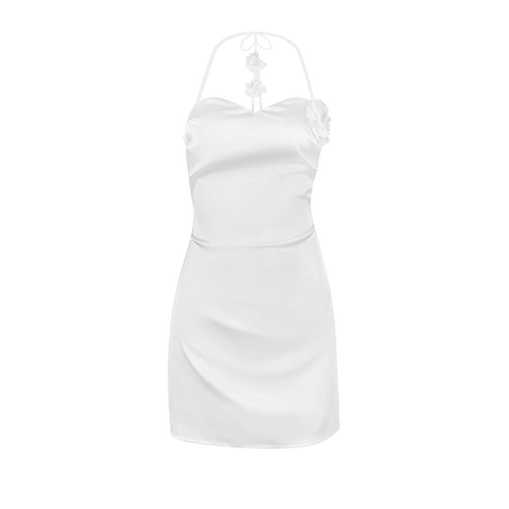 Angel’s Nest Satin Rose Halter Mini Dress