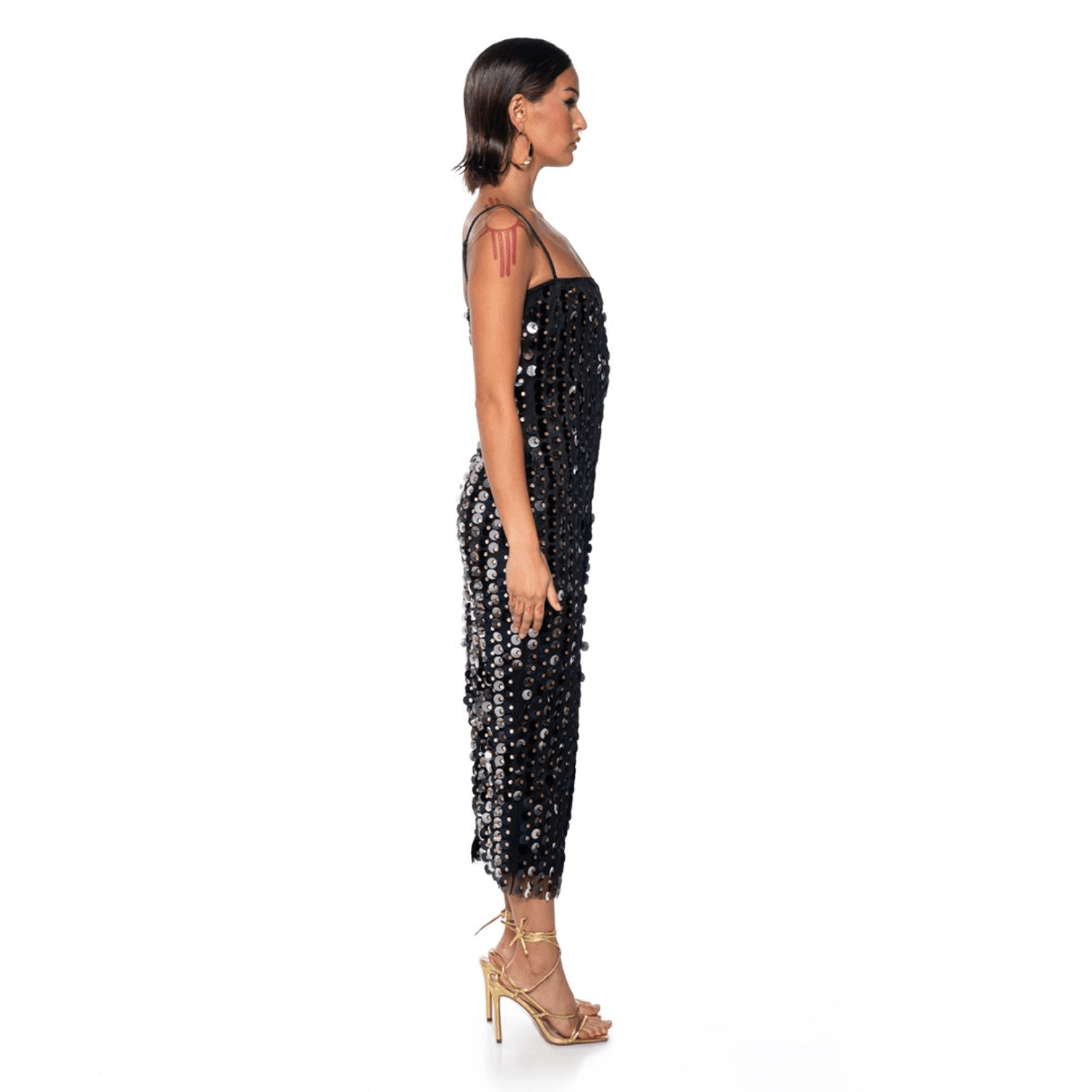 Ariel's Embrace Black Sequined Midi Dress