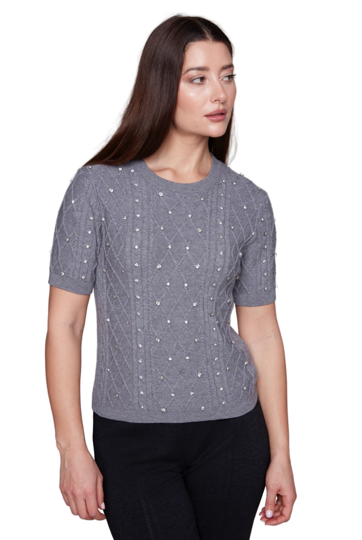 Carré Noir Diamond Pearl Knit Sweater Tee 8163