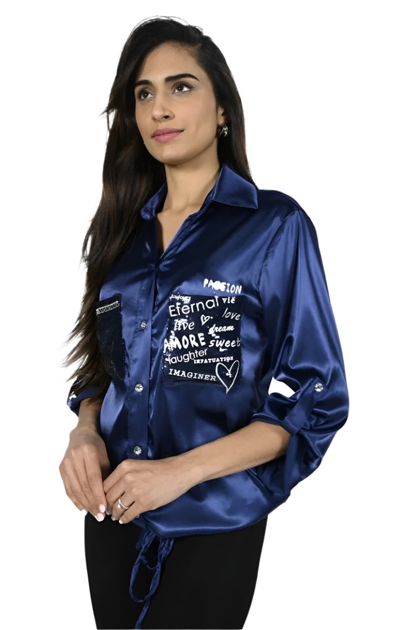 Frank Lyman Blue Satin Top 223409U