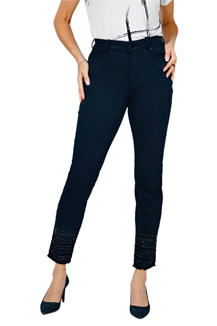Frank Lyman Timeless Navy Sequin Hem Jeans 236632U