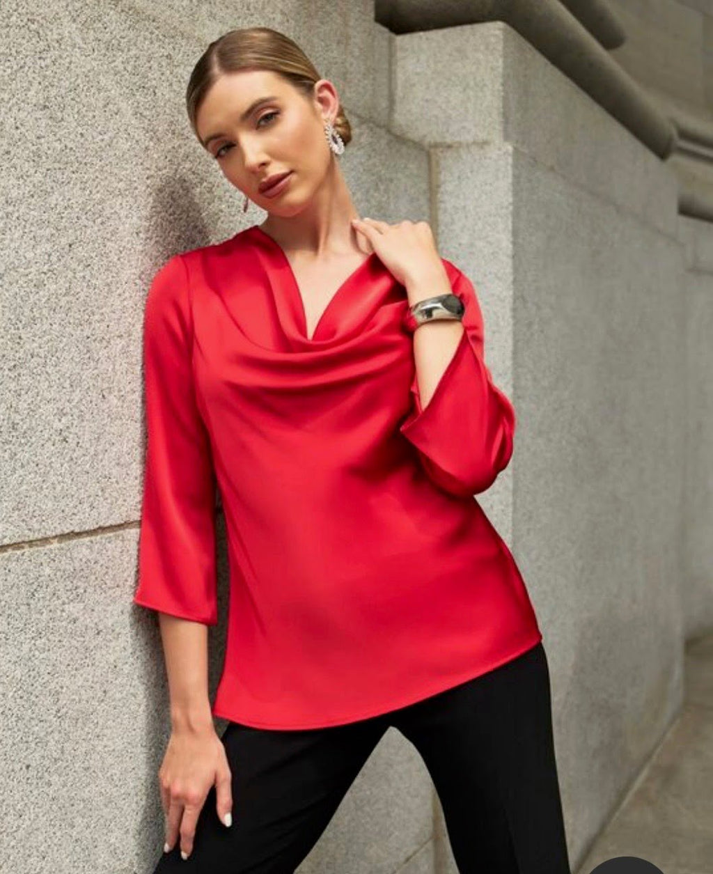 Frank Lyman Red Satin Cowl Neck Top 244125