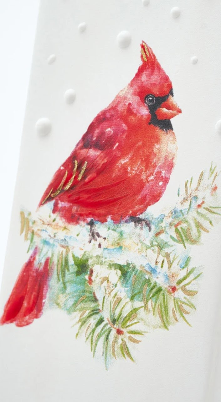 Flatyz Snowy Cardinal on Pine Branch Candle