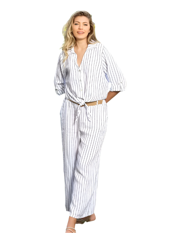Cherishh Made In Italy Linen Pinstripe Top C5265
