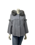 Gray Wool Cape with Rex Rabbit & Fox Trim