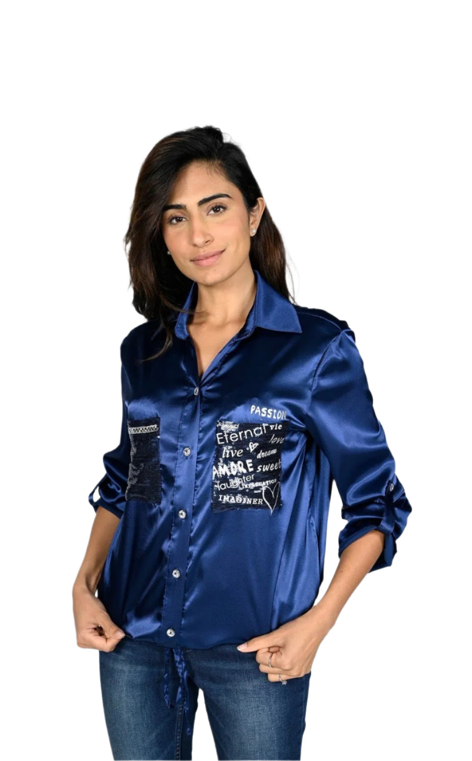 Frank Lyman Blue Satin Top 223409U