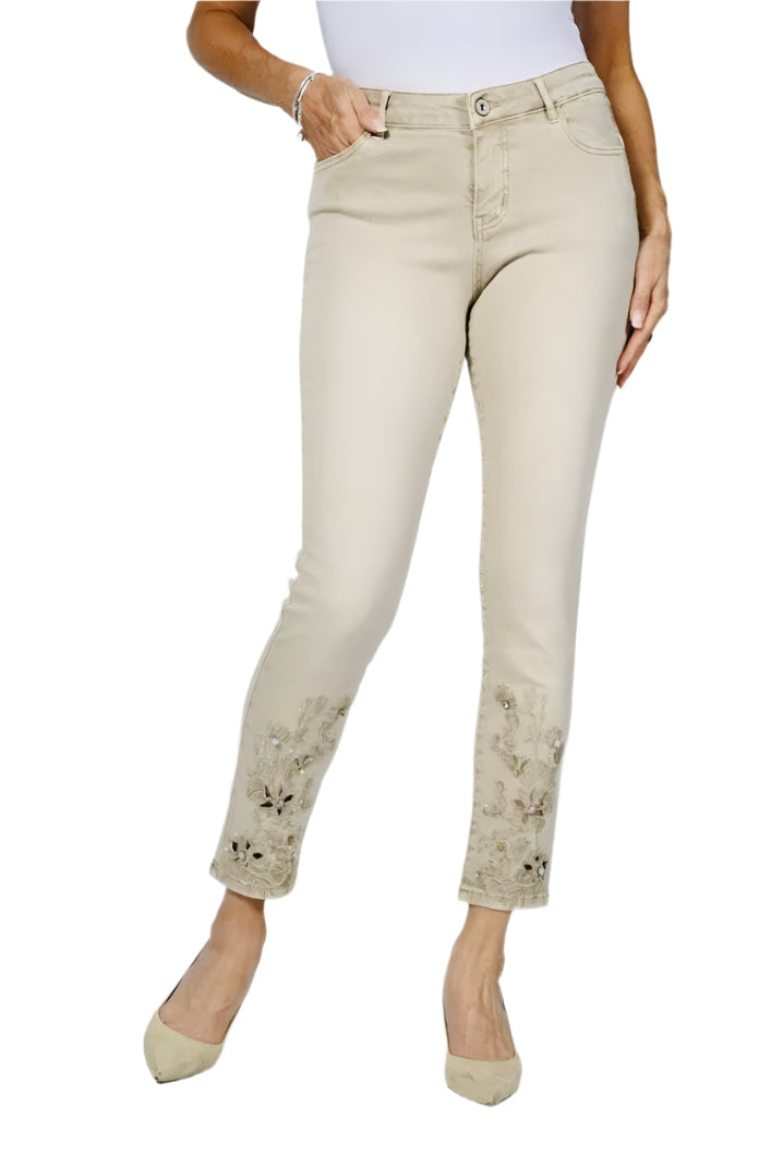 Frank Lyman Khaki Rhinestone Embellished Cut Out Jeans 236631U