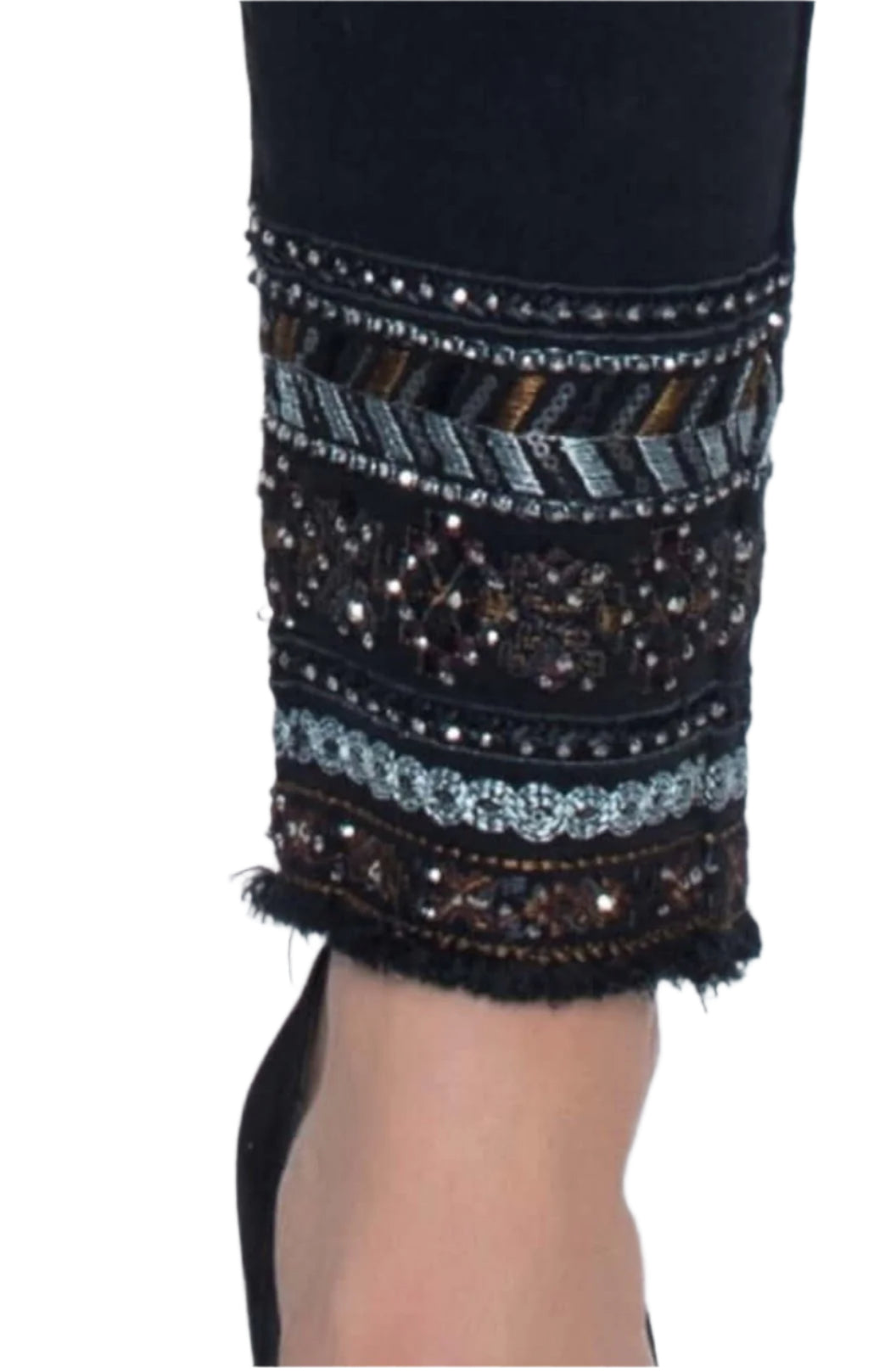 Frank Lyman Woven Denim Embellished Hem Pants 203132U