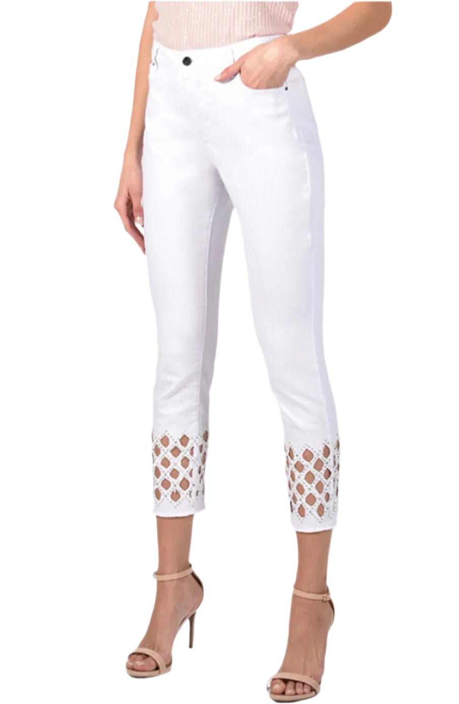 Frank Lyman White Sequin Cut Out Jeans 211112U