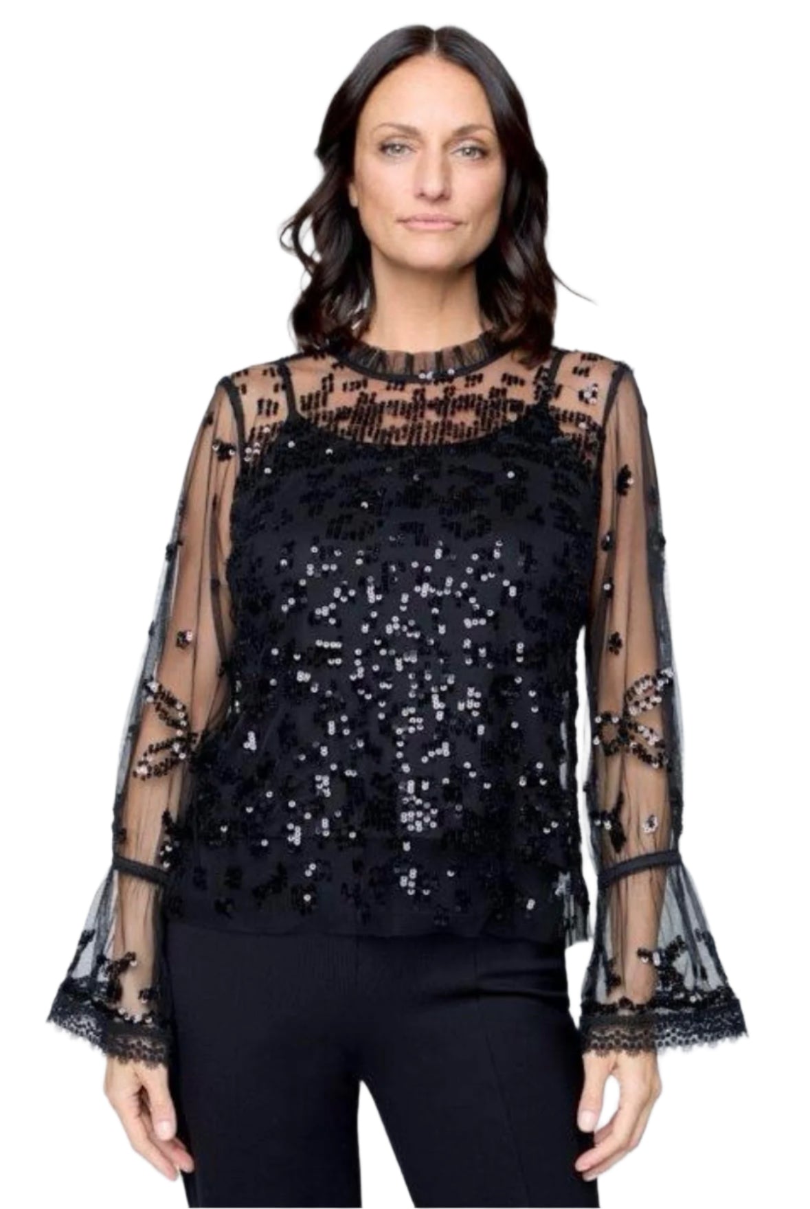 Carré Noir Sequin Lace Cuff Shimmer Top 6653