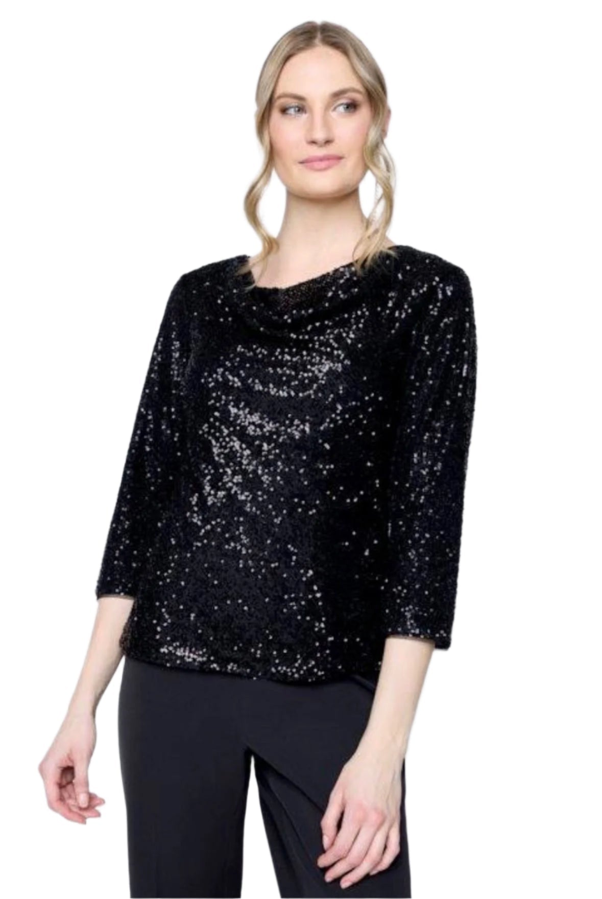 Carré Noir Sequin Cowl Neck Shimmer Top 6651