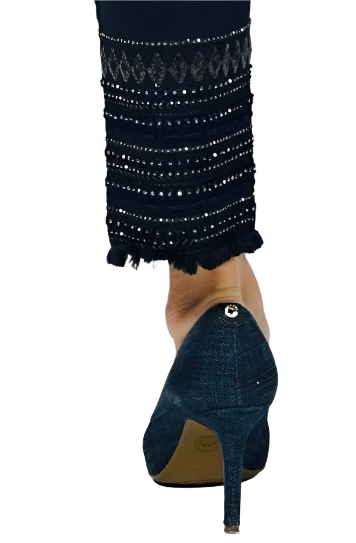 Frank Lyman Timeless Navy Sequin Hem Jeans 236632U