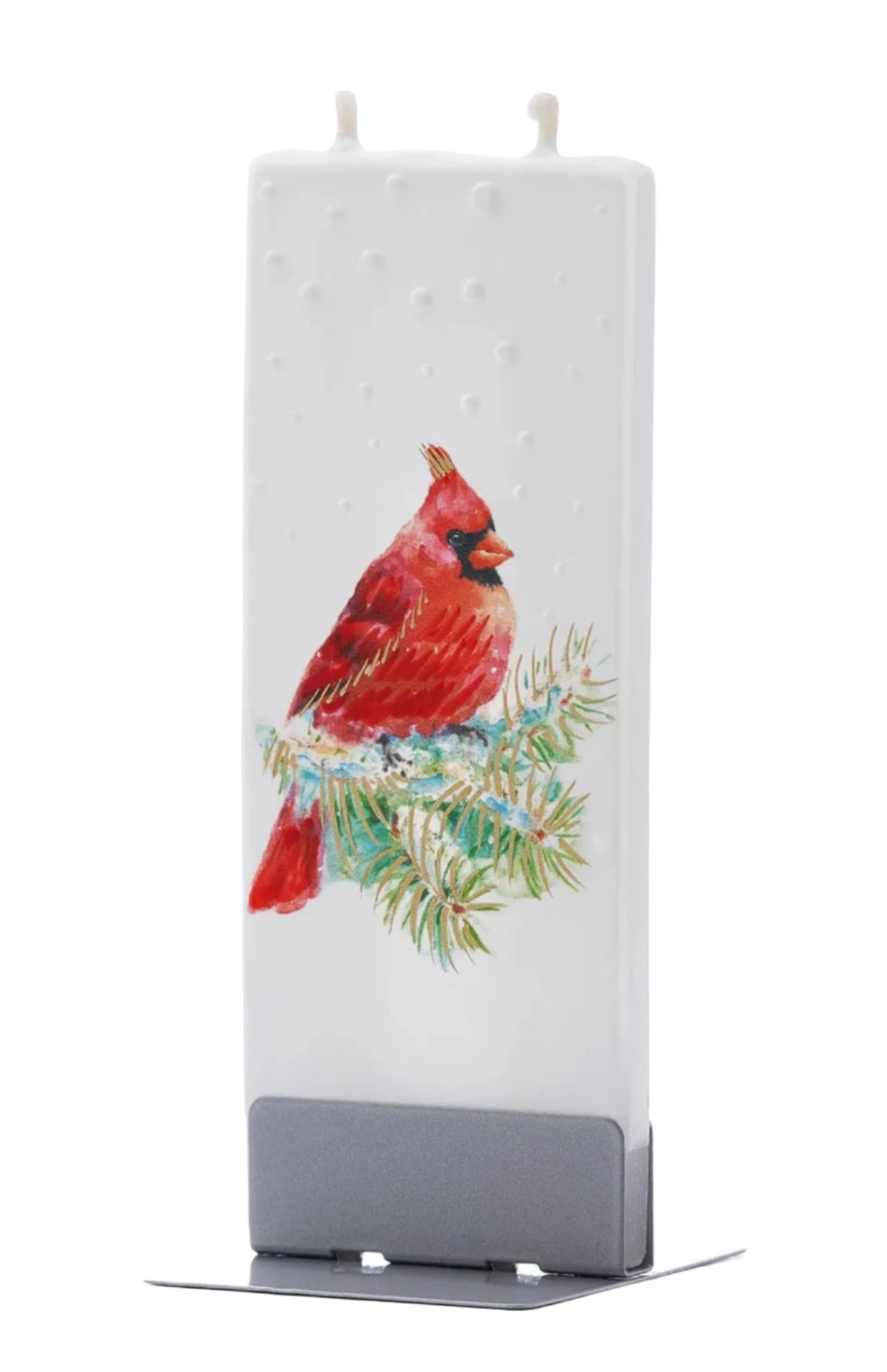 Flatyz Snowy Cardinal on Pine Branch Candle