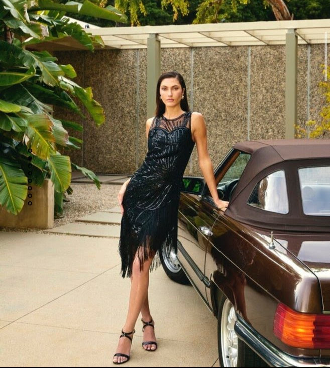 Frank Lyman Beaded Fringe Gatsby Dress 249411U