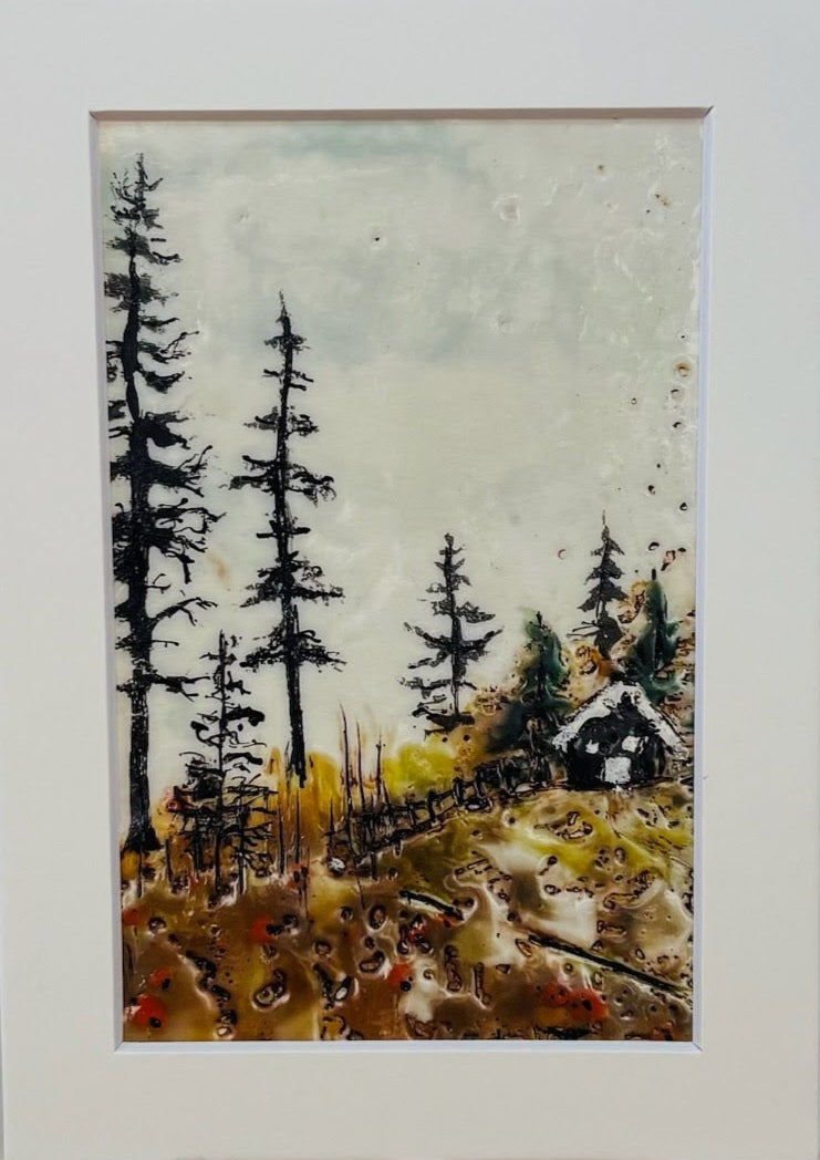 Trish McFerran Cabin in Woods Encaustic Print