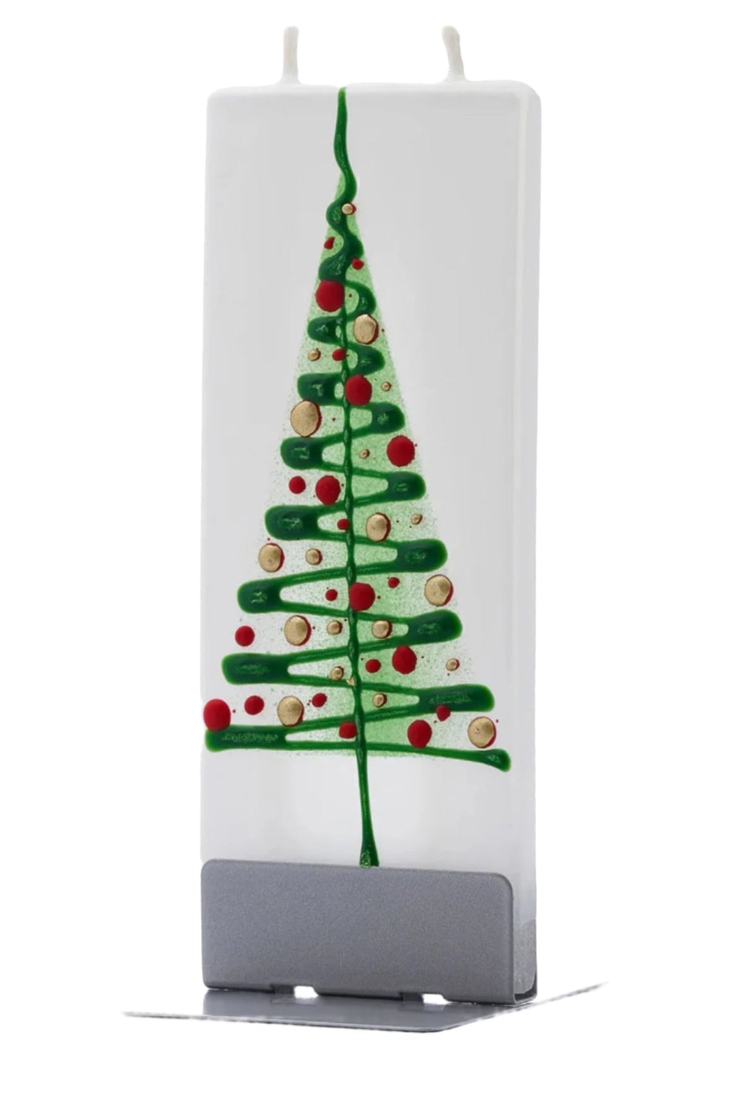 Flatyz Green Christmas Tree with Red & Gold Ornaments Candle