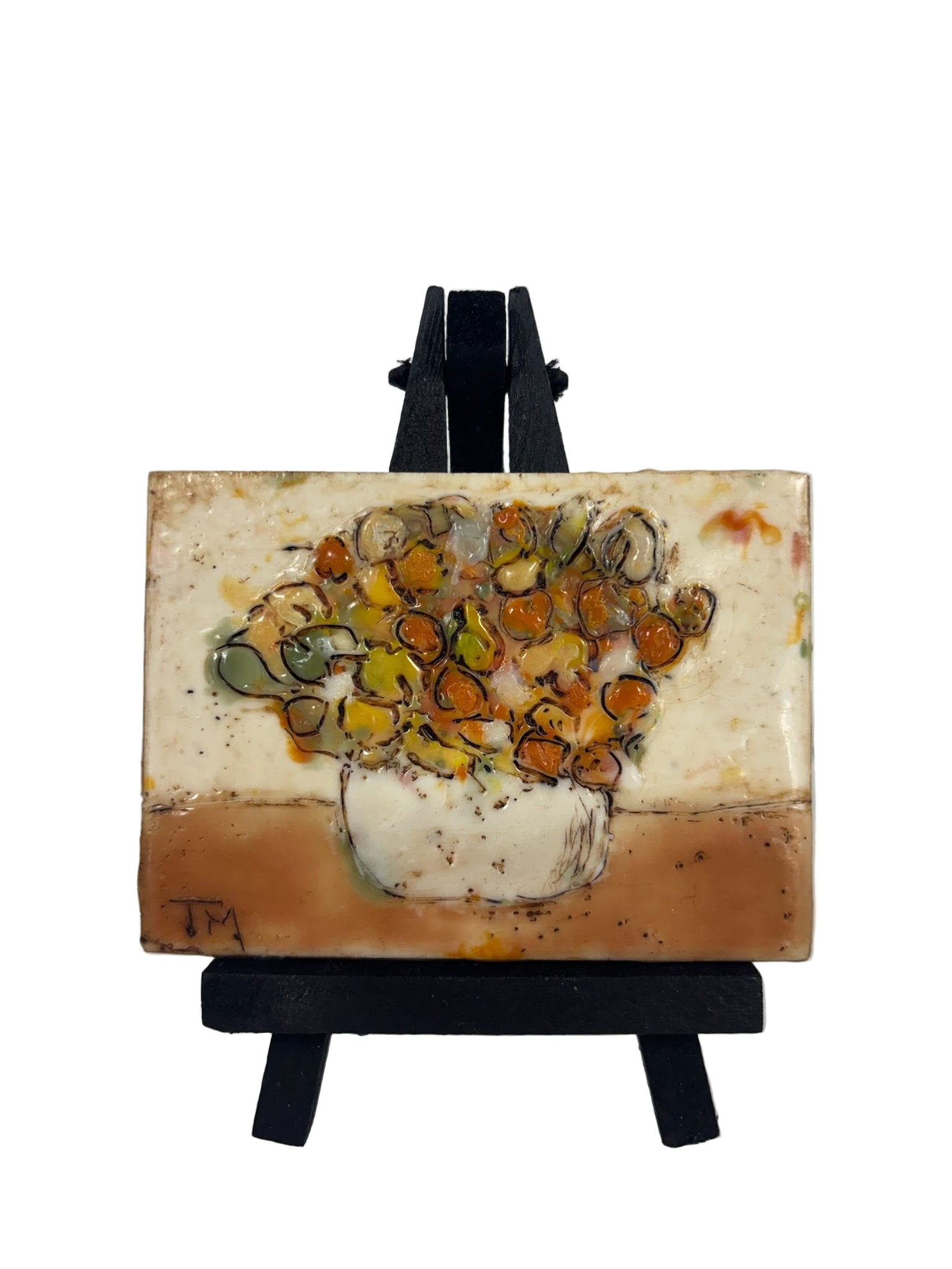 Trish McFerran Flowers on Easel Encaustic Art 424