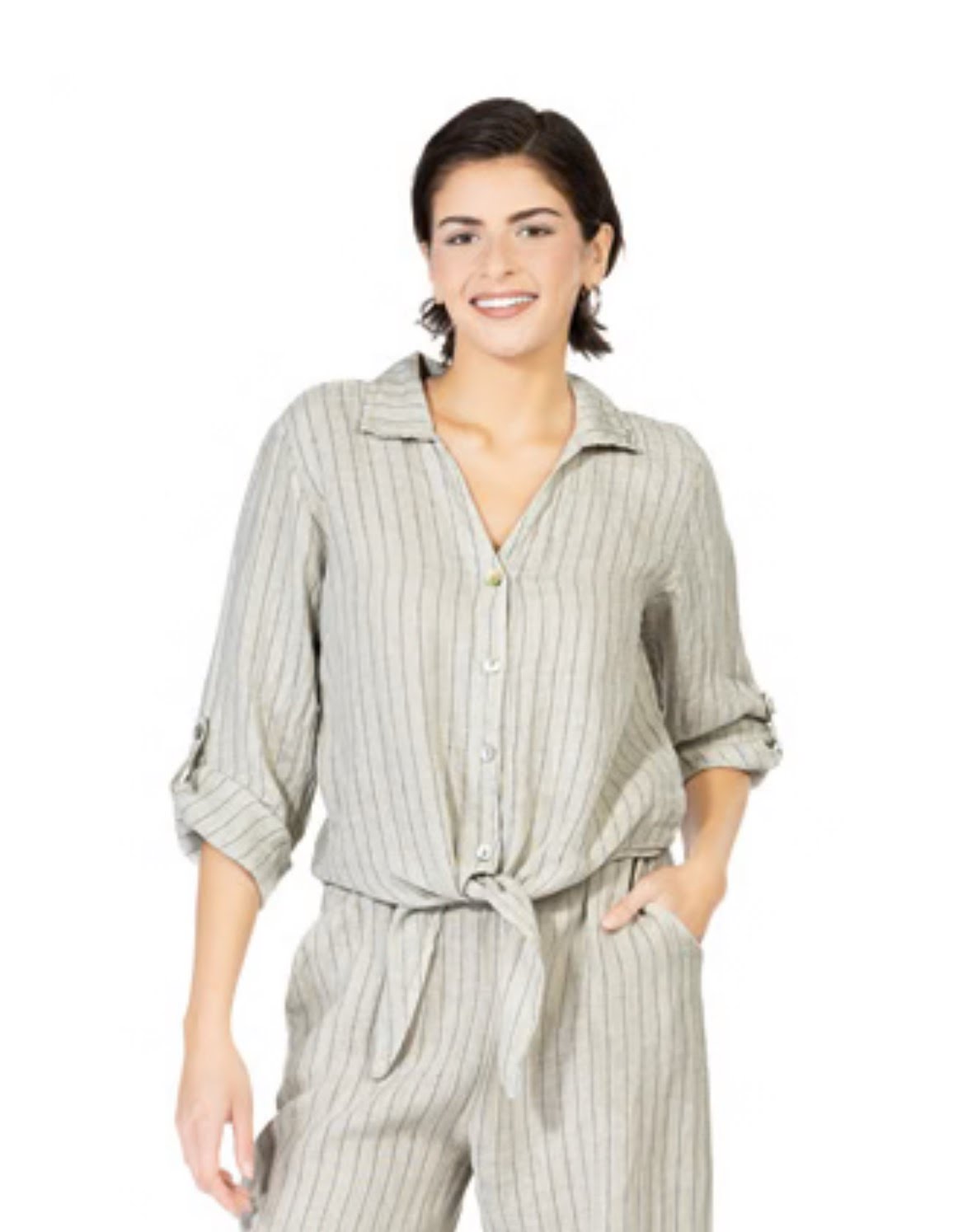Cherishh Made In Italy Linen Pinstripe Top C6162