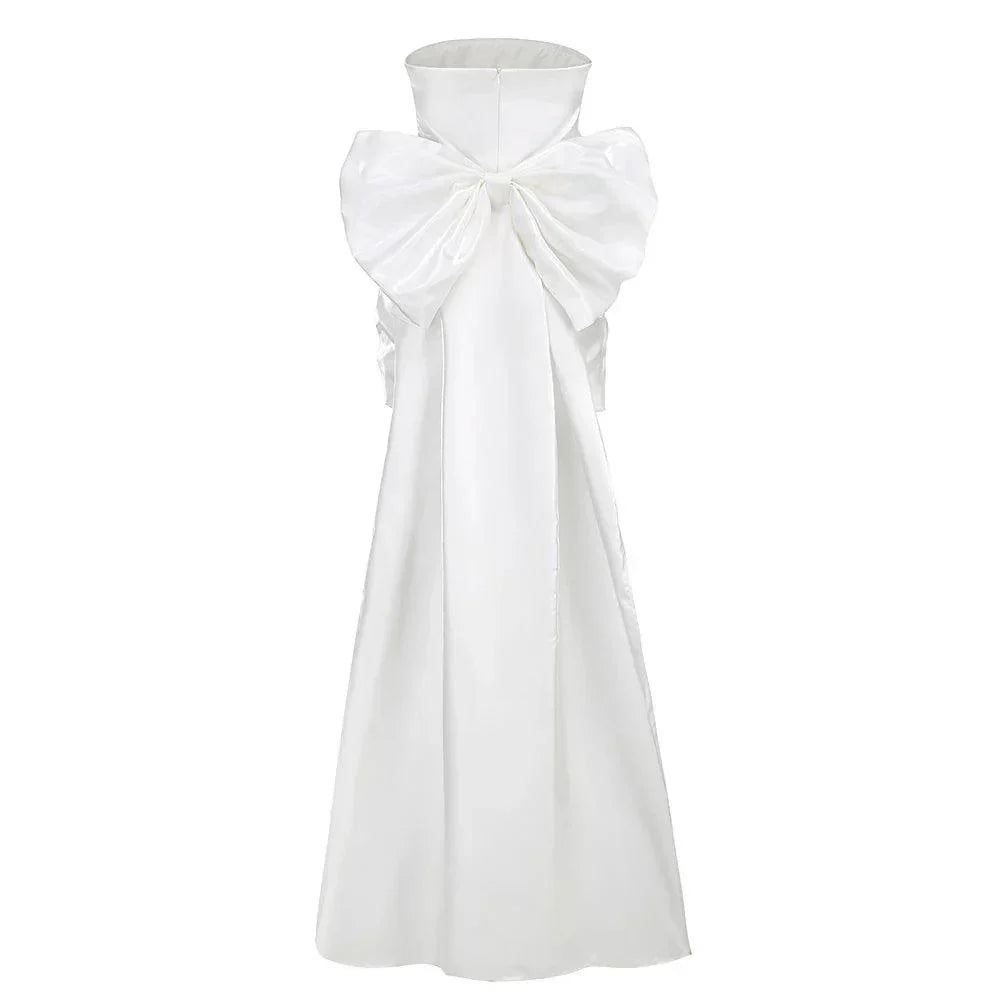 Away to Wonderland White Satin Mini Dress with Oversized Bow