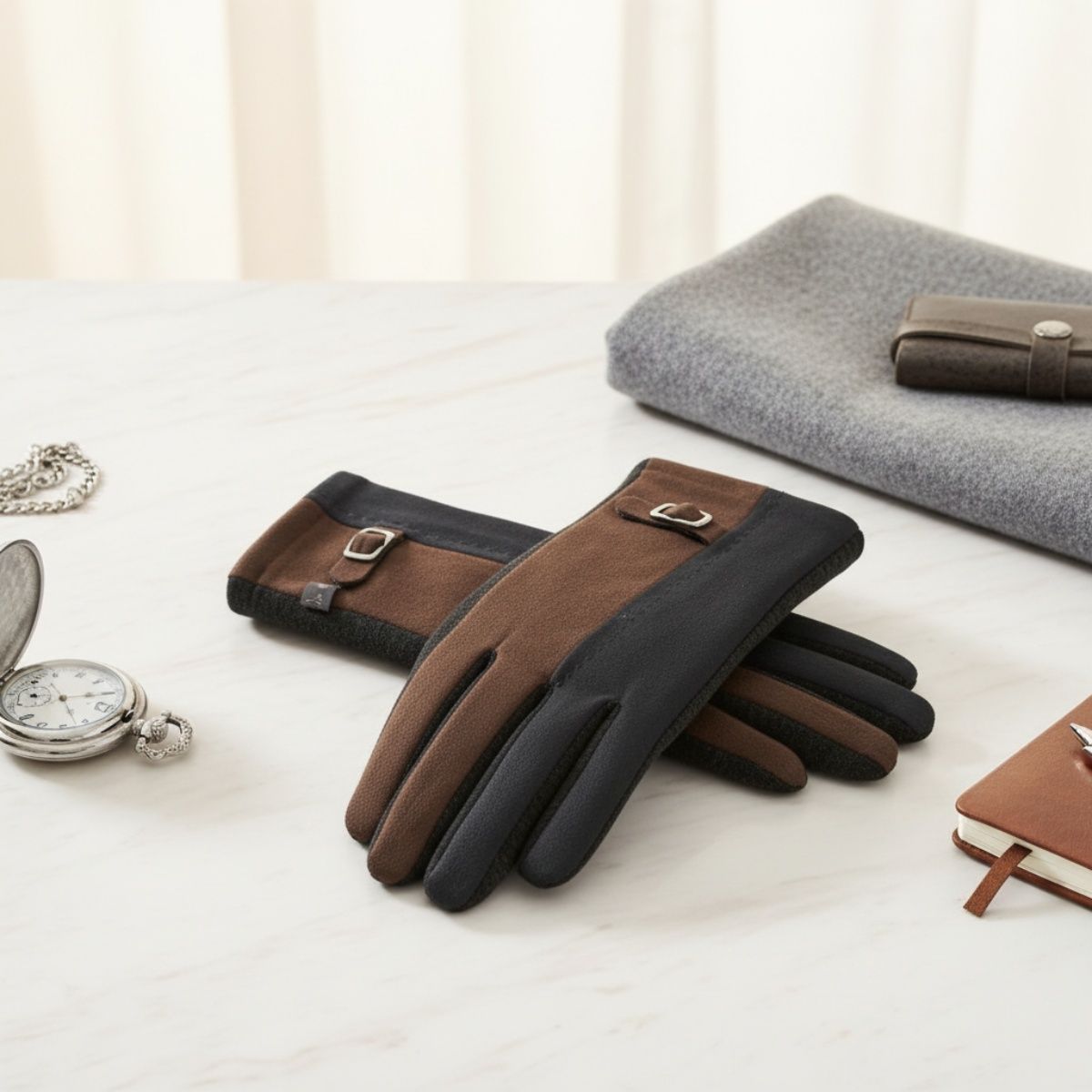 Winter Gloves Gray Taupe Faux Suede Touchscreen Stylish Casual Chic