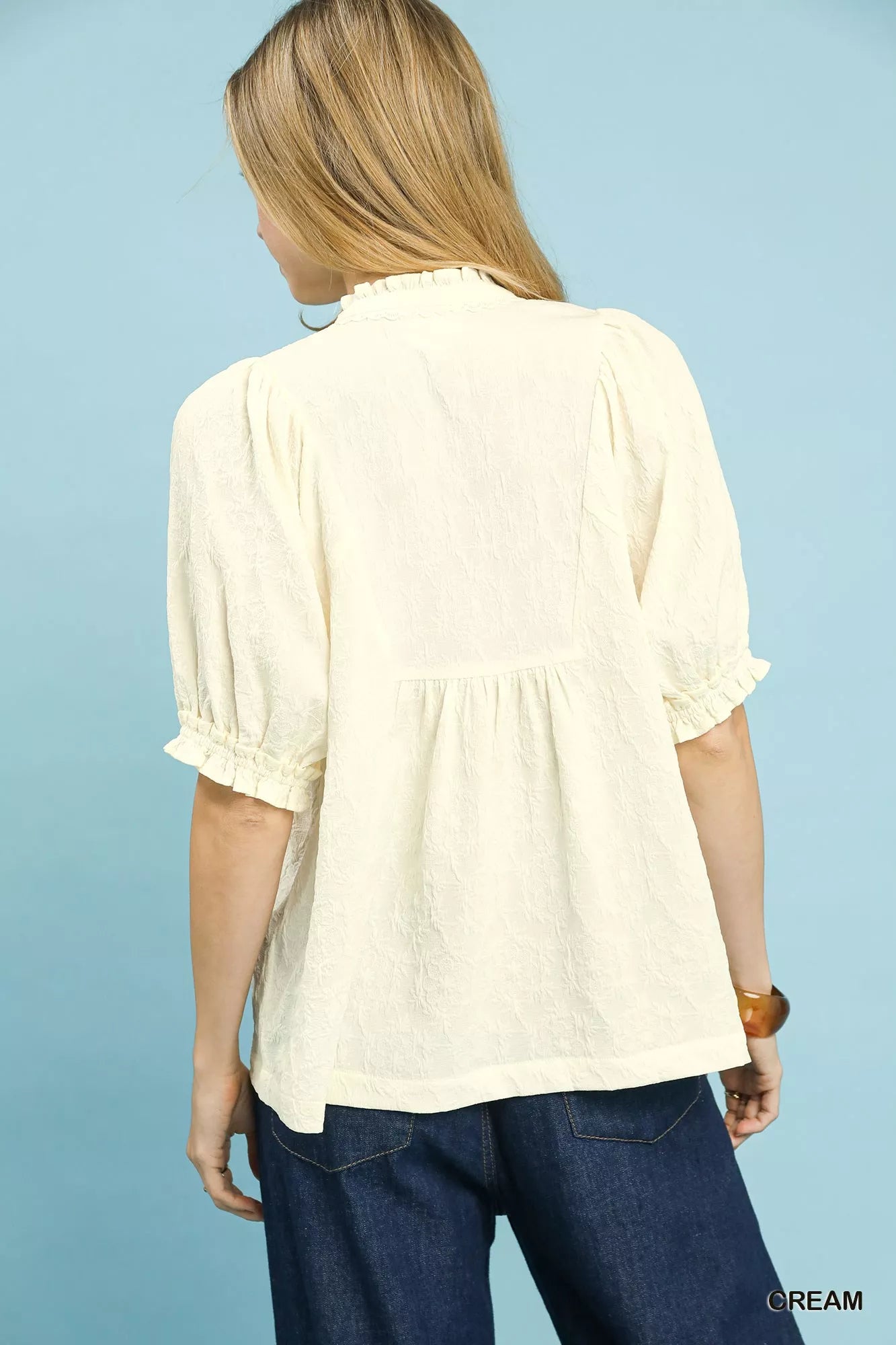 Textured Smocked Peasant Top