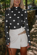 Black Vintage Polka Dot Print Mesh Long Sleeve Bodysuit