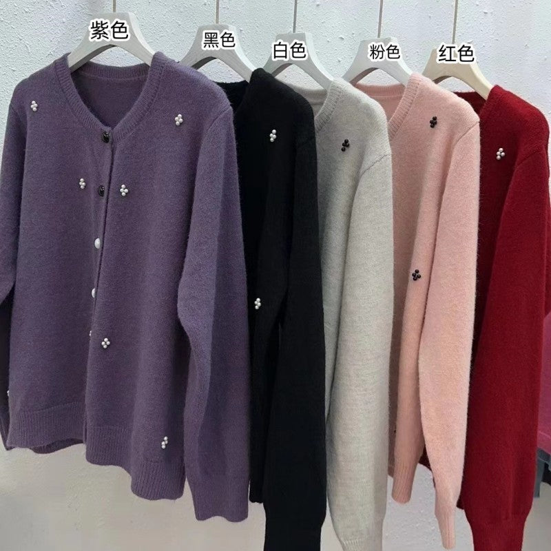Long Sleeve Crewneck Single Breasted Knitted Cardigan Sweater