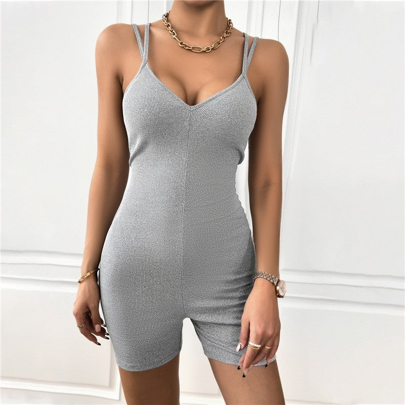 Solid Color Spaghetti Strap Skinny Bodysuit Romper