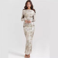 Floral Print Bodycon Long Sleeve Round Neck Dress