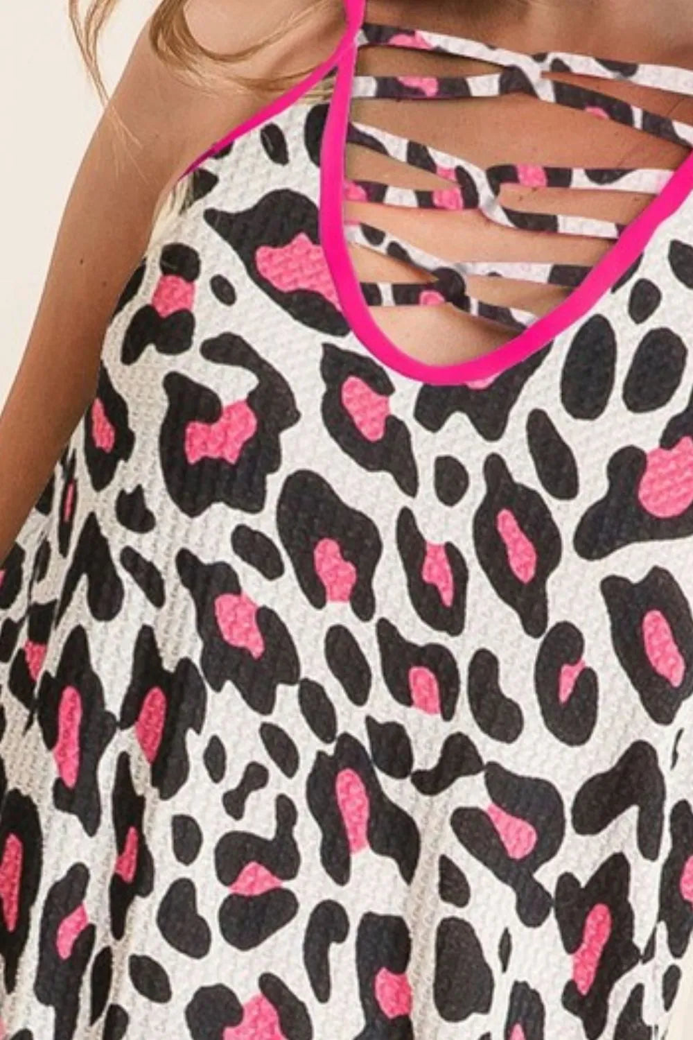 Leopard Print Caged Neck Knit Camisole