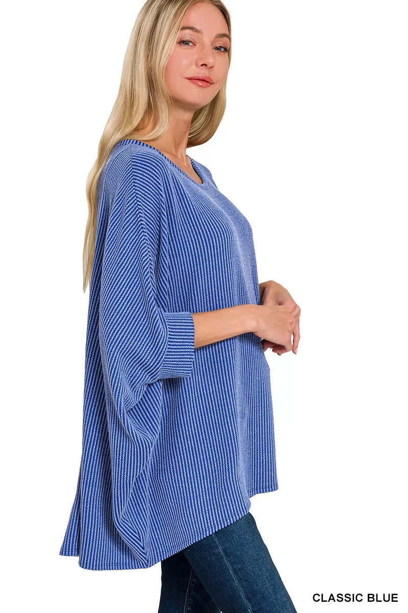 Raised Rib Bat Sleeve Top