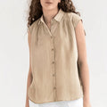 Sleek Linen Sleeveless Solid Color Blouse