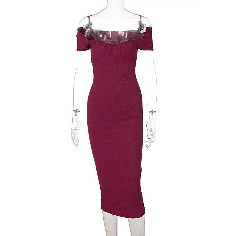 Ribbed Maxi Dress in Solid Color and Slim Fit
