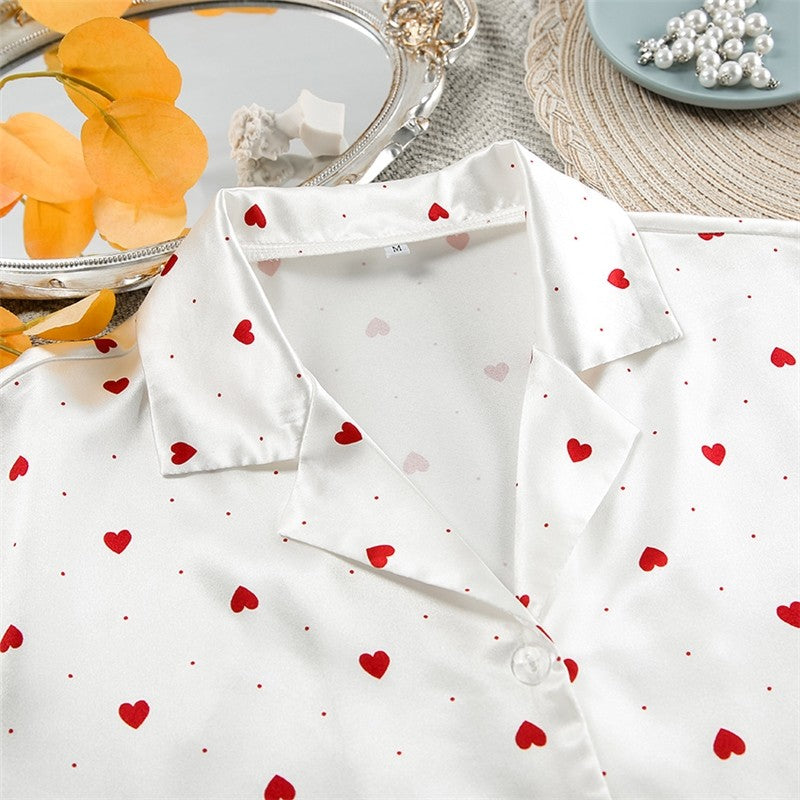 Printed Collar Long Sleeve Pajama Set