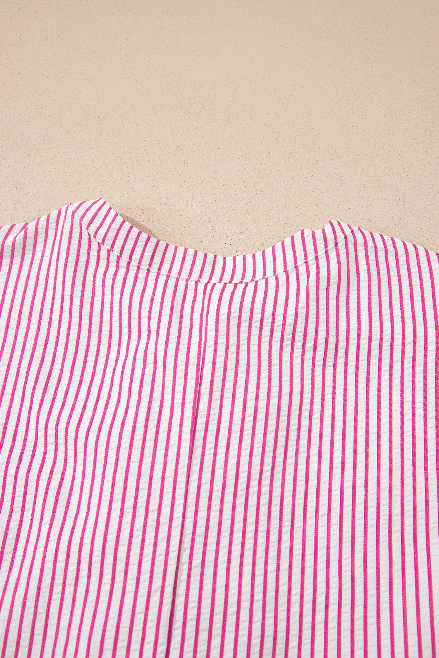 Red Stripe Frilled Detail Half Buttons Short Sleeve Long Dress